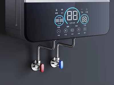 Red and Blue Hot Cold Water Faucets with Electric Heater Digital Display Numbers 3d model