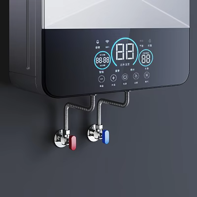 Red and Blue Hot Cold Water Faucets with Electric Heater Digital Display Numbers 3d model