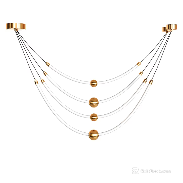 Modern Gold Chandelier Design With Multiple Suspension Wires And Spherical Decorations 3d model 