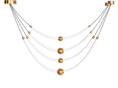 Modern Gold Chandelier Design With Multiple Suspension Wires And Spherical Decorations 3d model
