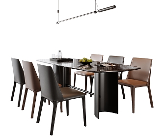 Modern Italian Dining Table and Chair Combination Type Chandelier Leather Dining Chair Square Dining Table Fruit Decoration 3d model