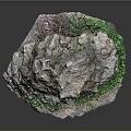 Natural Stone Rock With Green Moss Growing On Base And Rough Textured Surface