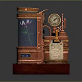 Vintage Brass Apparatus with Glass Container Flower Design Clock and BIBLE Label on Wooden Base