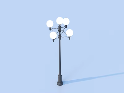 Classic Outdoor Street Light With Black Pole And Multiple Spherical Bulbs 3d model