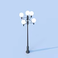 Classic Outdoor Street Light With Black Pole And Multiple Spherical Bulbs
