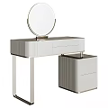 Modern Sleek Dressing Table With Round Mirror Drawers And Side Cabinet 3d model