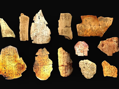 Decorative Ornament Set Of Ancient Collectible Stone Fragments With Inscriptions And Carvings 3d model