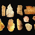 Decorative Ornament Set Of Ancient Collectible Stone Fragments With Inscriptions And Carvings