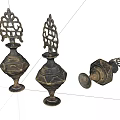 Vintage Metal Decorative Ornament Set with Intricate Filigree Patterns and Ornate Bases for Home Accent