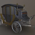 Classic Black and Gold Carriage with Enclosed Cabin Spoked Wheels and Decorative Lanterns