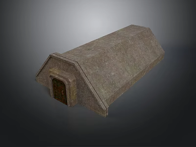 Exterior View Of Small Stone Building With Sloped Roof And Wooden Door 3d model