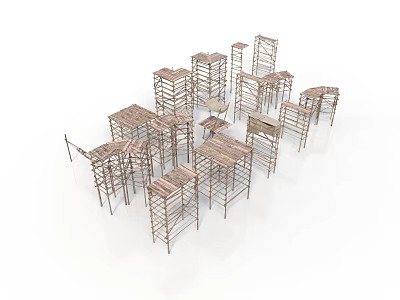 Lush Climbing Plants Growing On Wooden Scaffolding Support Structure In Garden 3d model
