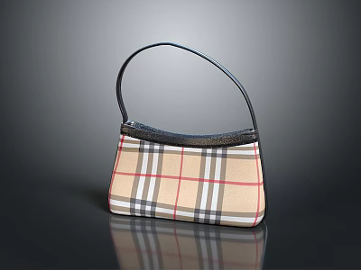 Stylish Checkered Pattern Handbag With Black Leather Handle And Classic Grid Design 3d model