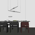 Modern Round Dining Table and Chair Set with Black Red Chairs and Hanging Pendant Light