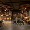 Traditional Hotel Lobby With Bamboo Ceiling Lantern Lights And Sofa Area