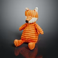 Orange Striped Fox Plush Doll in Sitting Posture with Dark Background Reflection 3d model