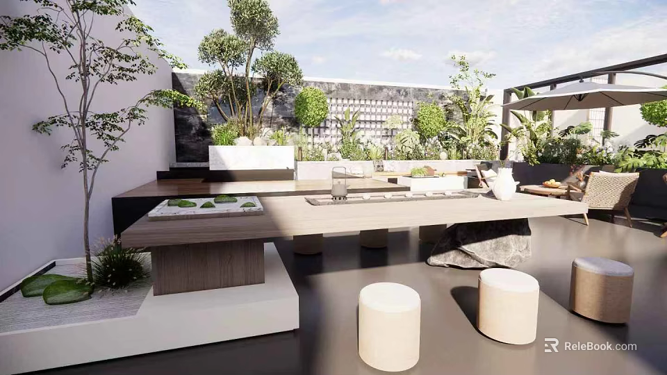 Modern Mall Store Interior Design With Green Plants Display Shelves And Comfortable Seating 3d model 