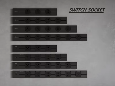 Modern Black Switch Socket Design With Multiple Outlets And Switches For Home Use 3d model