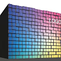 Modern Colorful 3D Cube Pattern Background Wall With White Logo Design