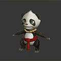 Cartoon Panda Game Character 3D Model With Yellow Beaded Necklace And Red Belt