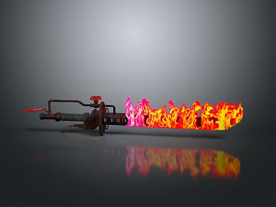 Flame Thrower Device With Red Yellow Fire And Metal Structure Reflection 3d model