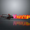 Flame Thrower Device With Red Yellow Fire And Metal Structure Reflection