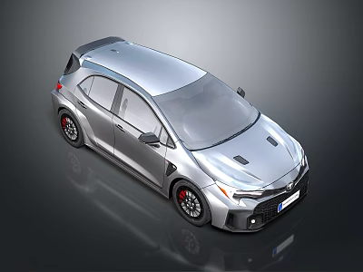 Silver Sporty Hatchback Car With Black Wheels Red Brake Calipers And Aerodynamic Design 3d model