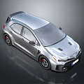 Silver Sporty Hatchback Car With Black Wheels Red Brake Calipers And Aerodynamic Design