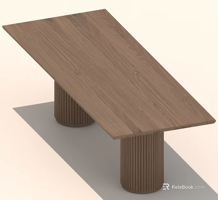Modern Wooden Table With Long Tabletop And Cylindrical Legs Design 3d model 