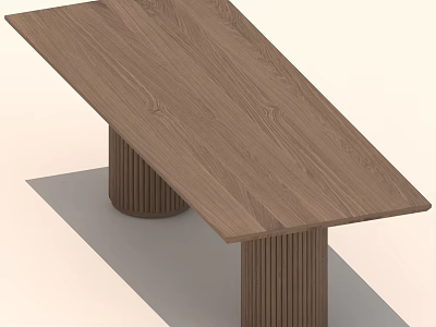 Modern Wooden Table With Long Tabletop And Cylindrical Legs Design 3d model