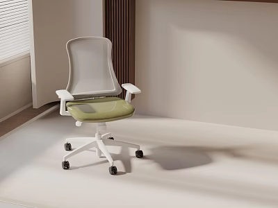 Modern Minimalist Office Chair With White Mesh Back Green Seat And Black Casters 3d model