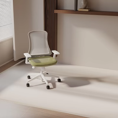 Modern Minimalist Office Chair With White Mesh Back Green Seat And Black Casters 3d model