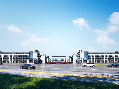School School Gate Entrance Chinese School Teaching Building Dormitory Building Middle School Guard Room Office Building Car Grass Security Room