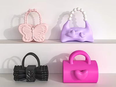 Fashion Handbags With Colorful Designs Butterfly Heart Crab Shapes And Pearl Handles 3d model