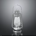Vintage Silver Kerosene Lamp With Glass Shade And Reflective Base Against Dark Background