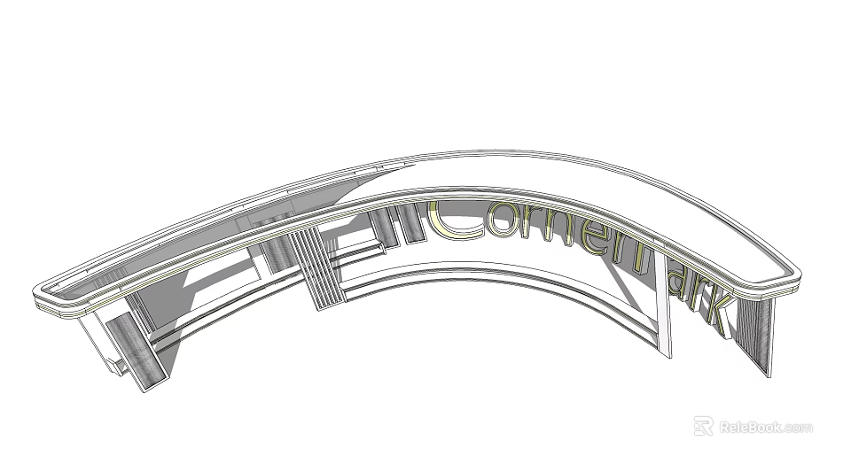 Curved Pergola Structure In Community Park With Modern Architectural Design 3d model 