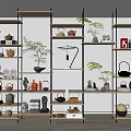 Ornaments Combination Bookshelf Bookcase Teapot 3d model