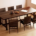 Solid Wood Dining Table And Chairs Set With Tray Mugs And Paper In Natural Light