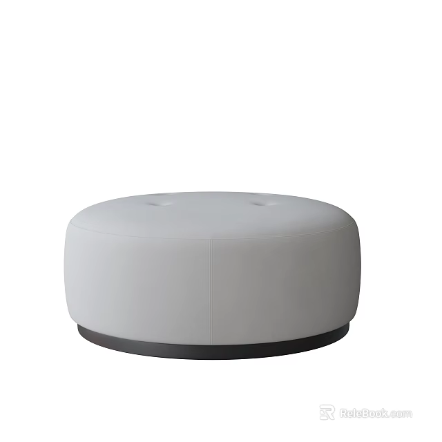 Round White Upholstered Ottoman With Button Tufted Top And Dark Base For Modern Home Decor 3d model 