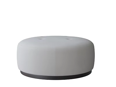 Round White Upholstered Ottoman With Button Tufted Top And Dark Base For Modern Home Decor 3d model
