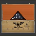 Open Wooden Box with Orange Lining Triangle Star Emblem Eagle Design and Badges