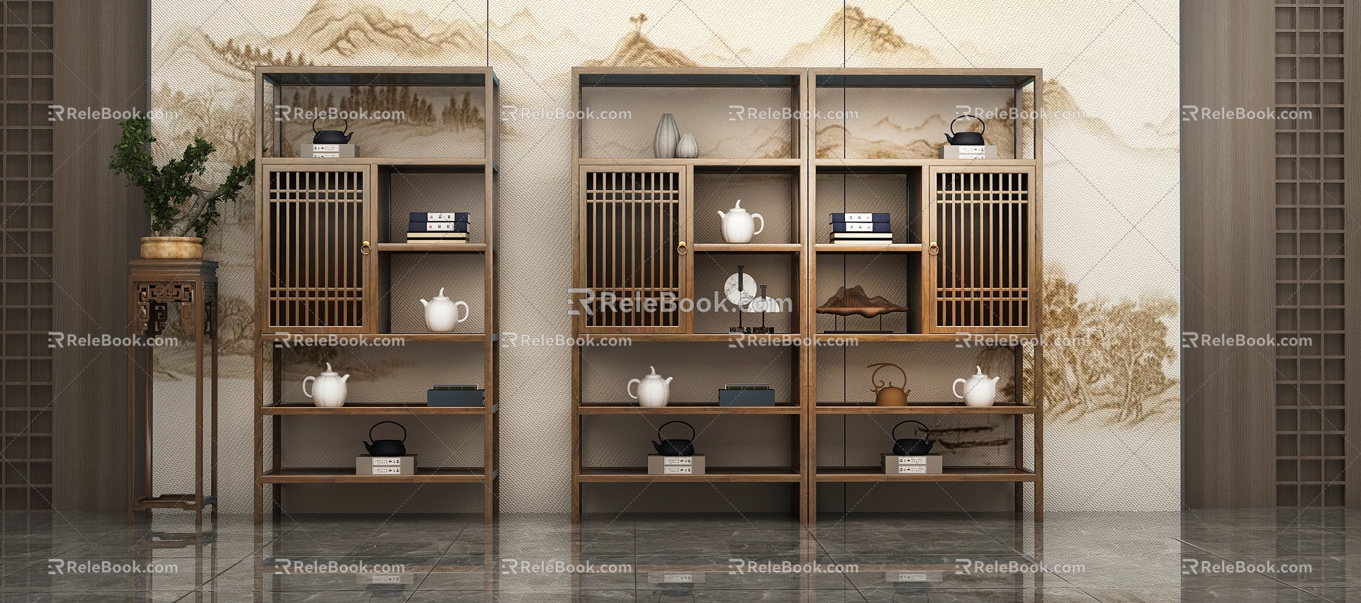 New Chinese-style Cabinet Cabinet Chinese-style Cabinet Light Luxury Cabinet Board Cabinet Shelf Chinese-style Shelf 3d model