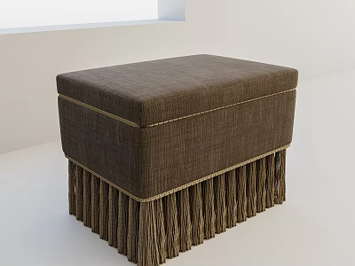 Brown Upholstered Stool With Fringe Detailing In Modern Minimalist Setting 3d model