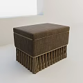 Brown Upholstered Stool With Fringe Detailing In Modern Minimalist Setting