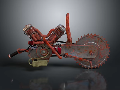 Rusty Red Dual Engine Chainsaw Hardware Tool With Serrated Blade And Handle 3d model