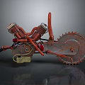 Rusty Red Dual Engine Chainsaw Hardware Tool With Serrated Blade And Handle