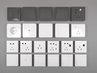Modern Gray And White Switch Panels With Various Switches And Sockets 3d model