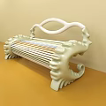 Light Green Public Chair With Wavy White Armrest Striped Seat And Decorative Curved Legs