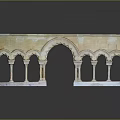 Scenic Landscape With Classical Stone Arched Structure Multiple Columns And Calm Reflection