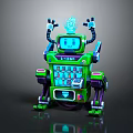Green Robot Character With HEY Digital Screen Mechanical Arms And Control Panel 3d model